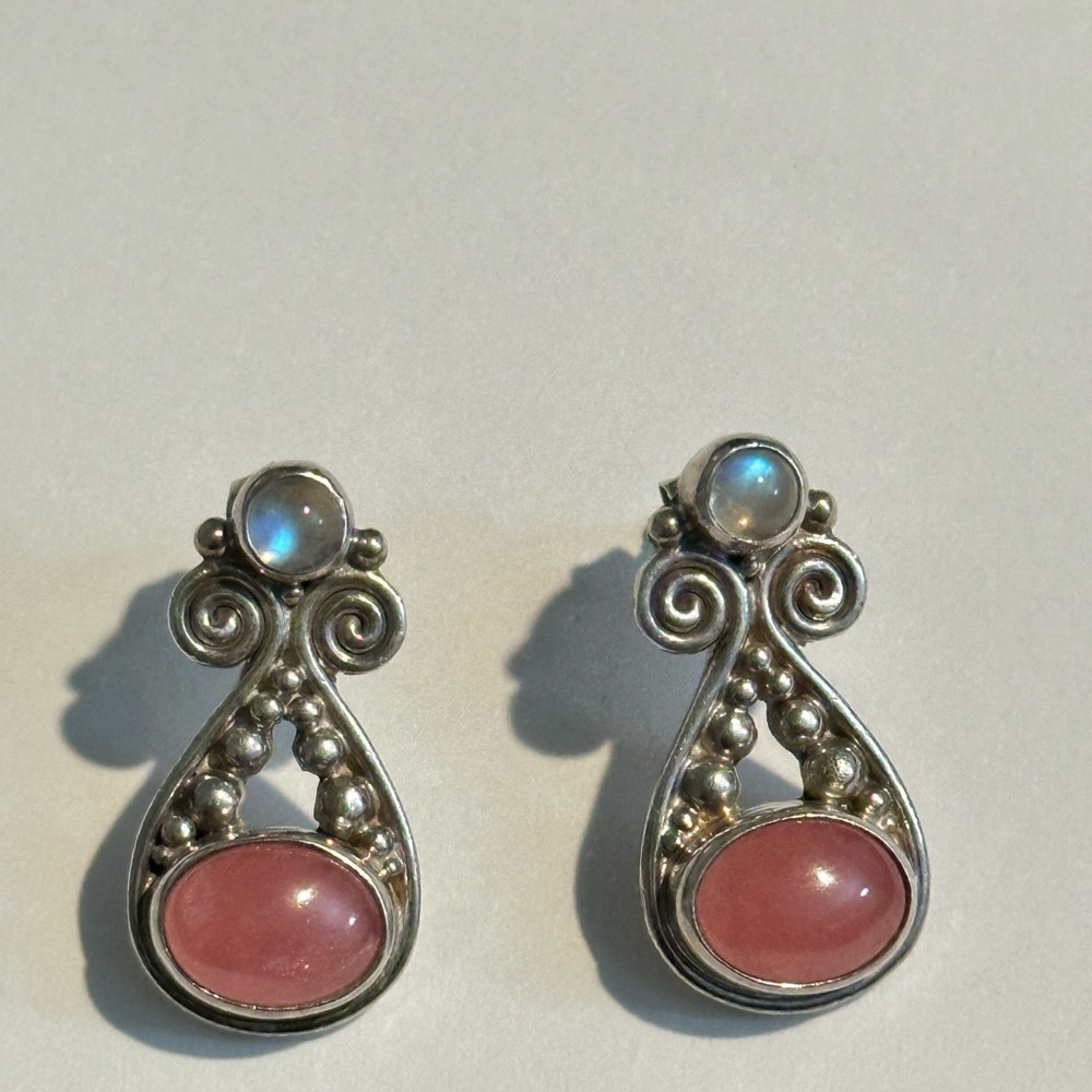 Sajen Sterling Silver Moonstone & Pink Quartz Stone Earrings